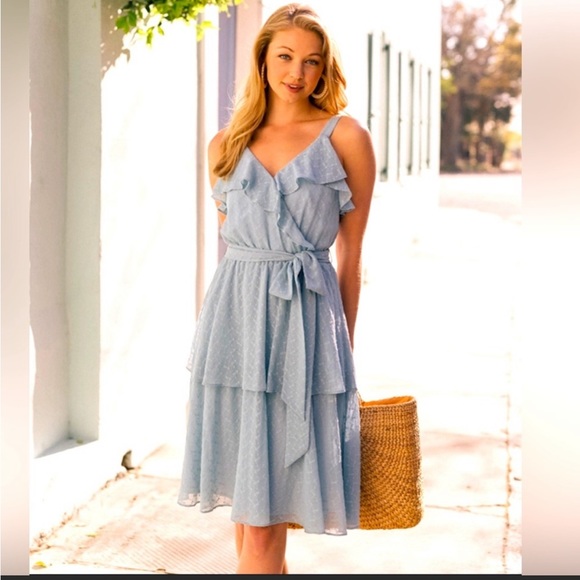 Gal Meets Glam Blue Helena Ruffle Eyelet Dress 12 - Picture 3 of 5